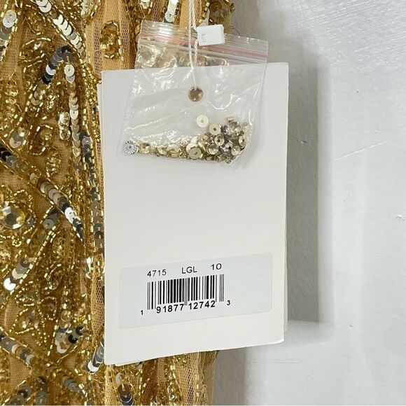 Mac Duggal 4715 Size 10 Embellished Fringe Cap Sleeve Trumpet Gown, Light Gold - Picture 15 of 16